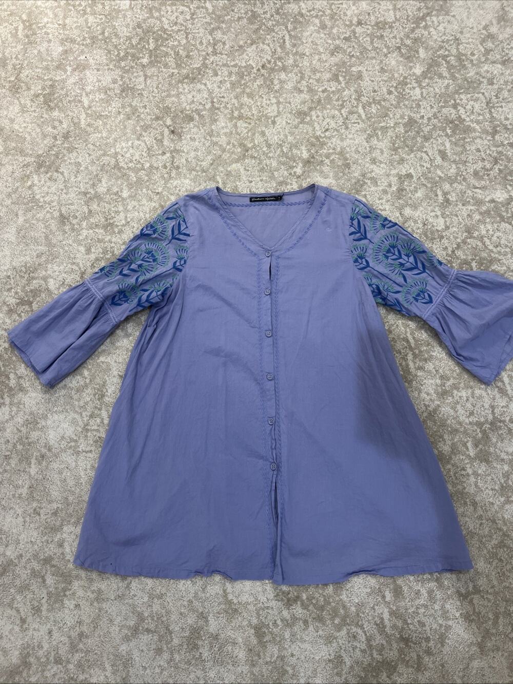 Gudrun Sjoden Tunic Long Sleeve Organic Cotton Blouse Size S Peasant Artsy Boho